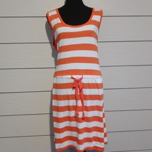 Merona Orange and White Striped Scoop Neck Pockets Midi Sleeveless Tank Dress